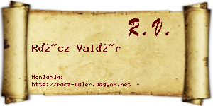Rácz Valér névjegykártya